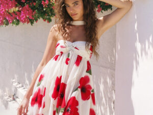 Floral Halter Mini Dress Summer Sexy Open Back Asymmetrical Casual Dress for Women