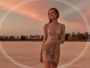 Golden Sequin Dress for Women Sexy Long Sleeve Deep V Mini Party Dress