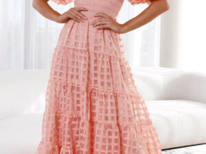 Light Pink Off the Shoulder Dress with Sleeves Long Smocked Bishop Dress Casual Summer for Women