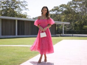 Smocked Bishop Dress Fuchsia Off the Shoulder Dress Midi Casual with Sleeves Summer for Women 8